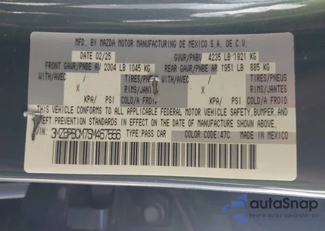 2025 Mazda Mazda3 2.5 S Carbon Edition from USA, damaged, VIN 3MZBPBCM7SM467556